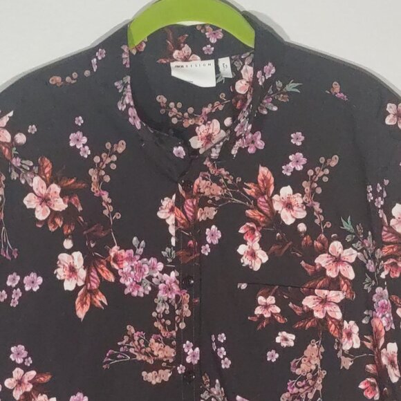 Asos Men's Black with Pink Floral Short Sleeve Button Up Shirt Size Large Tall - Picture 3 of 8